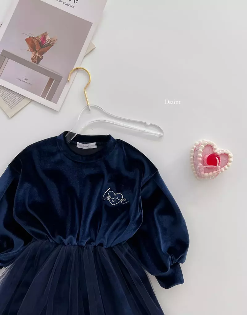 Dsaint - Korean Children Fashion - #fashionkids - Love Heart Velvet Mesh One-piece
