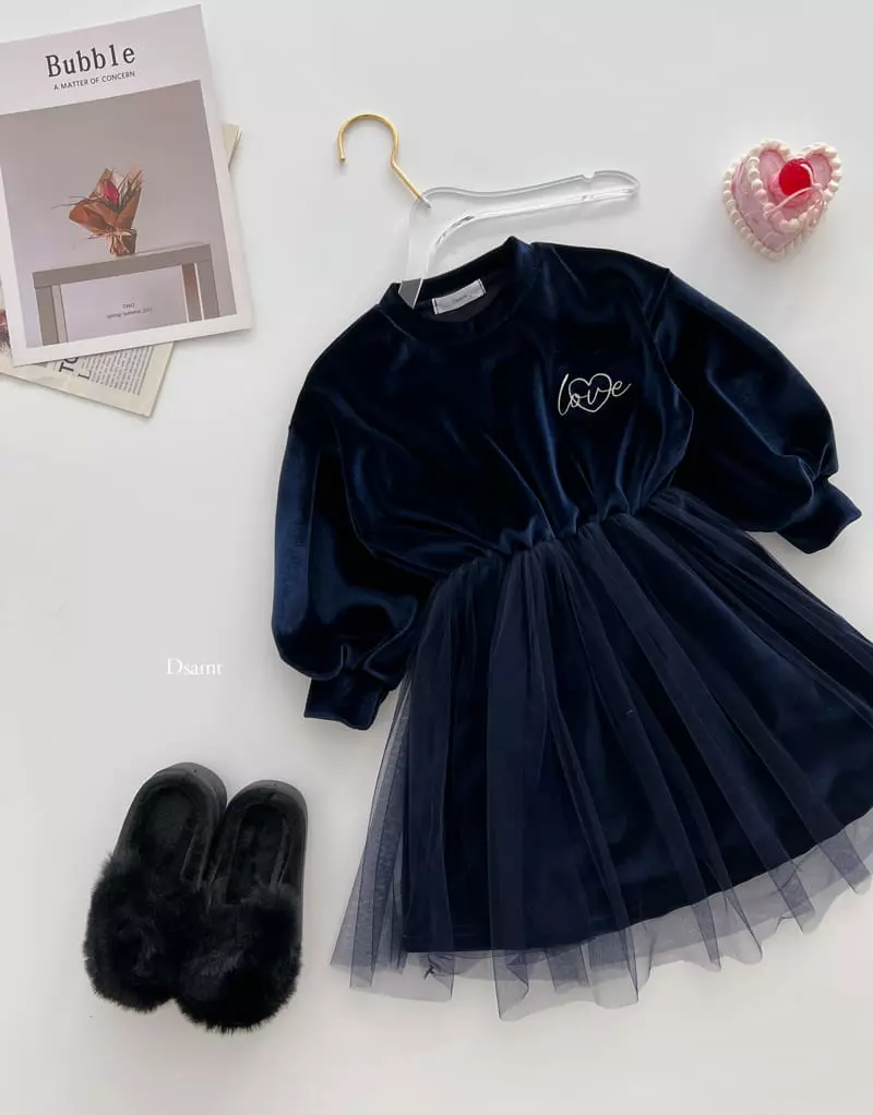 Dsaint - Korean Children Fashion - #kidsshorts - Love Heart Velvet Mesh One-piece - 2