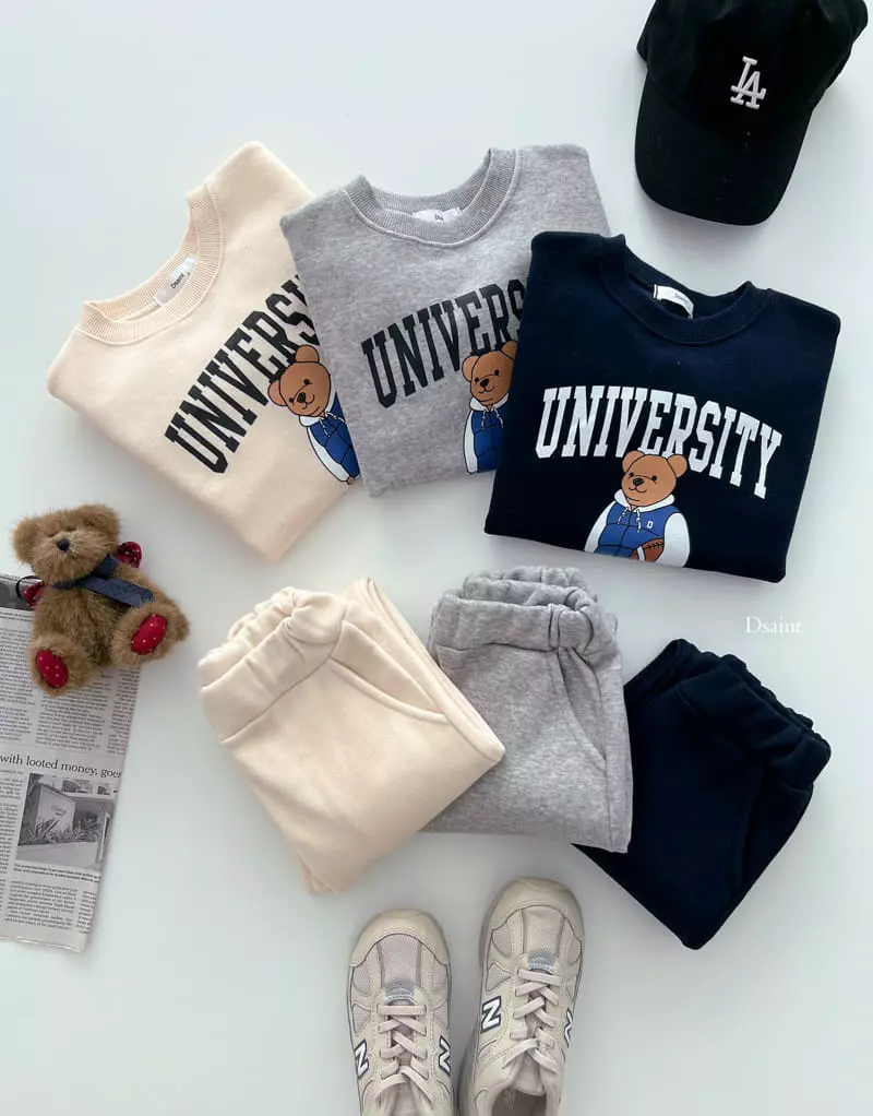 Dsaint - Korean Children Fashion - #kidsstore - Uni Bear Jogger Top Bottom Set - 4