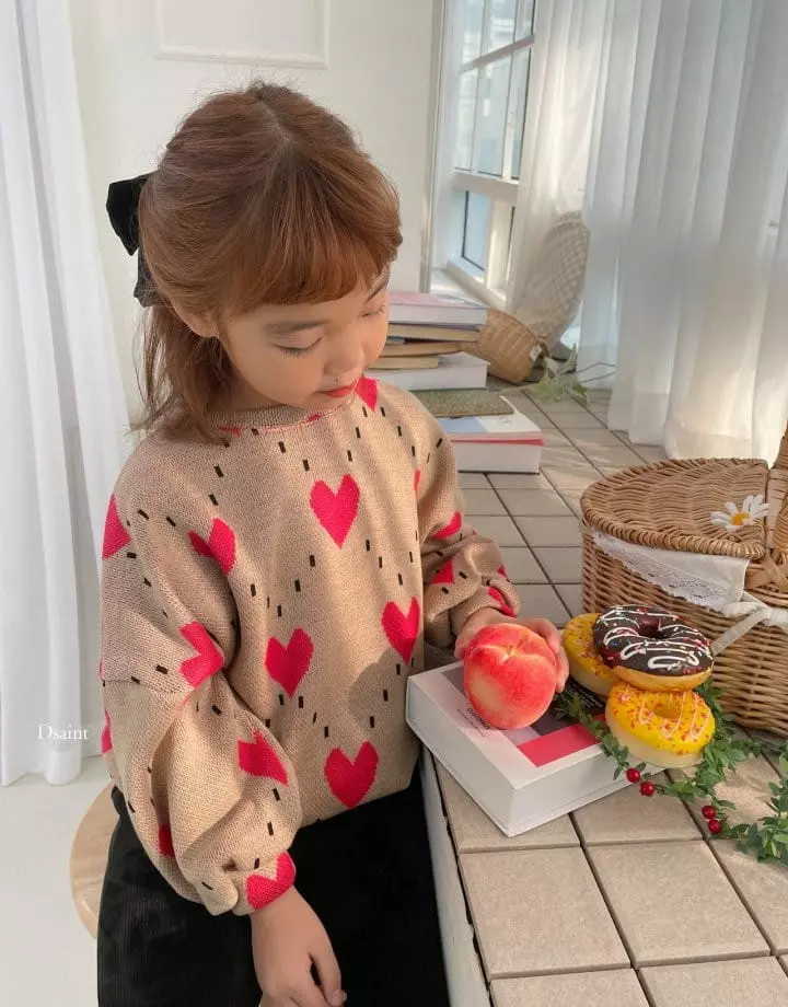 Dsaint - Korean Children Fashion - #kidzfashiontrend - Pattern Heart Knit Sweatshirt