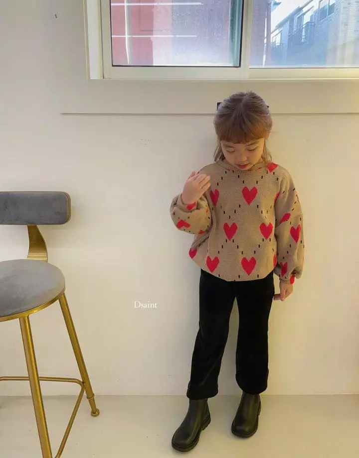 Dsaint - Korean Children Fashion - #littlefashionista - Pattern Heart Knit Sweatshirt - 3