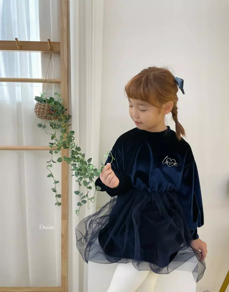 Dsaint - Korean Children Fashion - #littlefashionista - Love Heart Velvet Mesh One-piece - 6