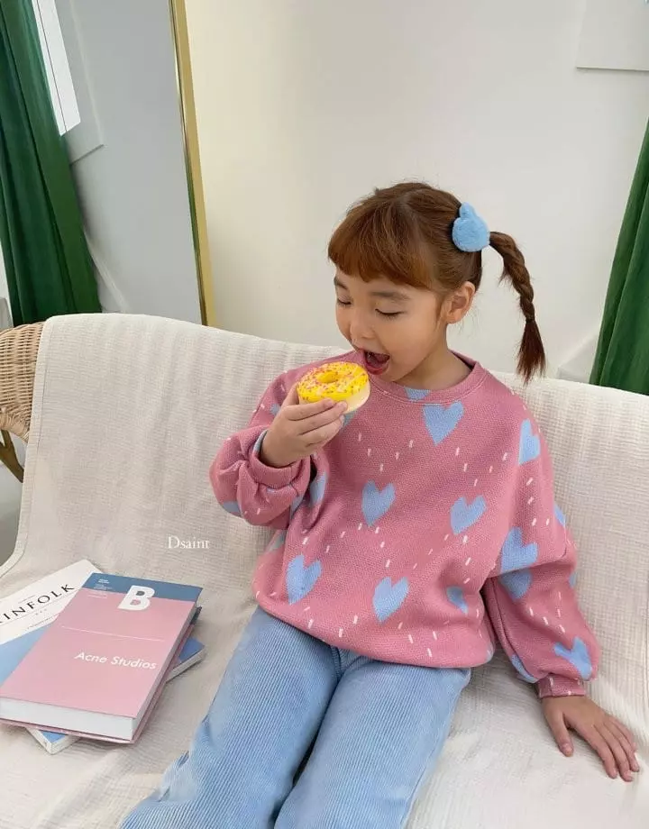 Dsaint - Korean Children Fashion - #minifashionista - Pattern Heart Knit Sweatshirt - 5