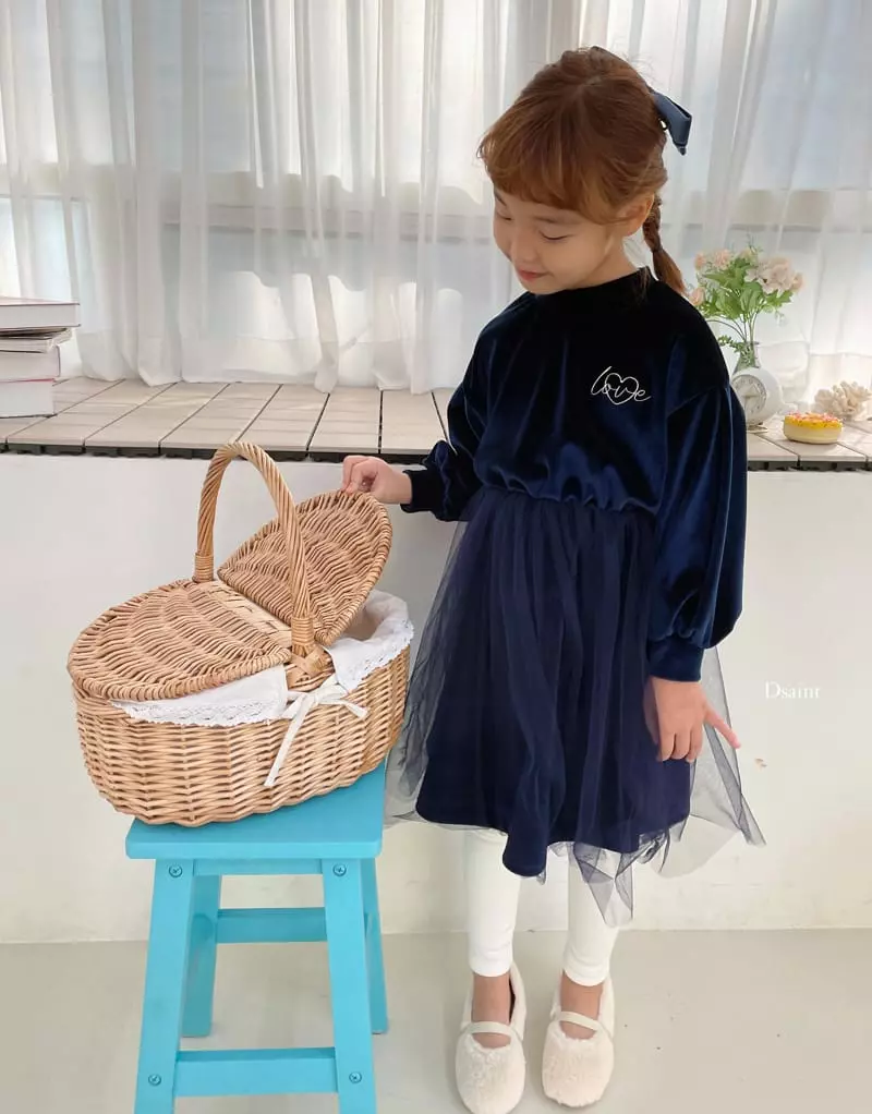 Dsaint - Korean Children Fashion - #minifashionista - Love Heart Velvet Mesh One-piece - 8