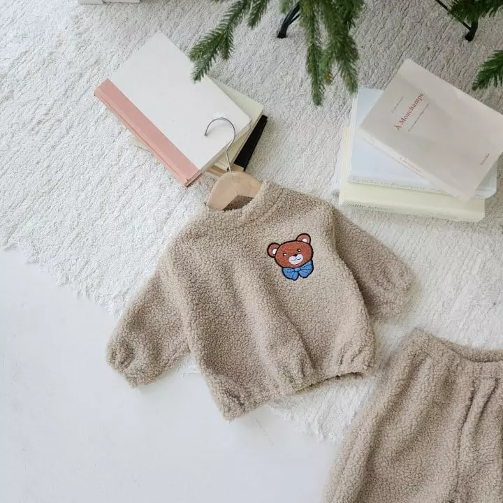 From J - Korean Baby Fashion - #babyootd - Bear Patch Top Bottom Set - 2