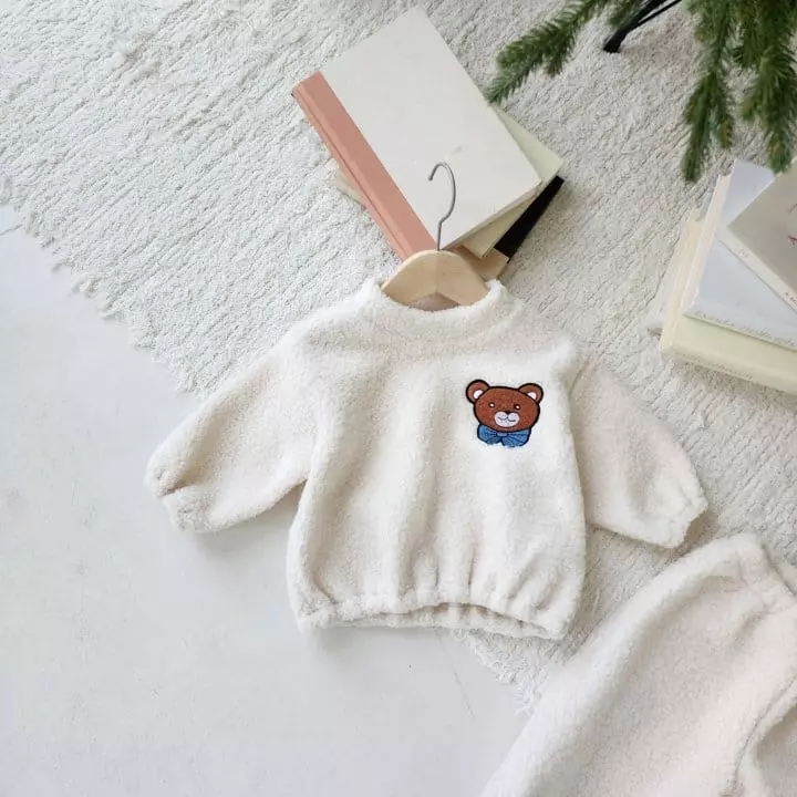 From J - Korean Baby Fashion - #onlinebabyboutique - Bear Patch Top Bottom Set - 6