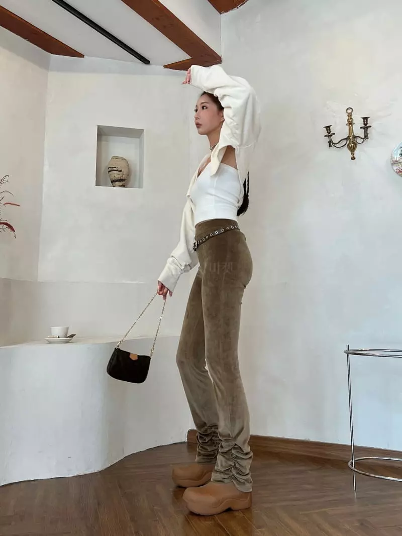 Gateless - Korean Women Fashion - #pursuepretty - Velvet Shirring Leggings - 8