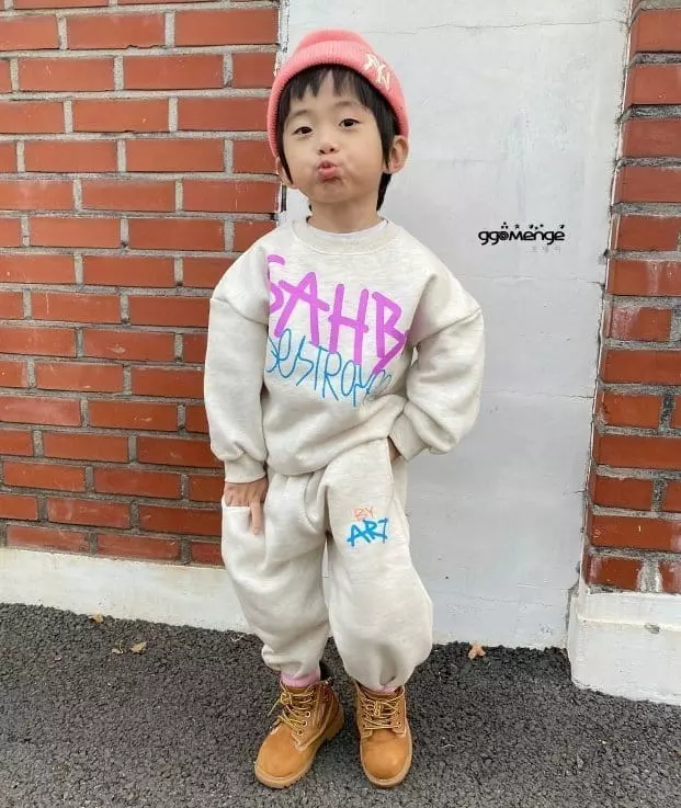 Ggomenge - Korean Children Fashion - #magicofchildhood - Fleece Art Top Bottom Set