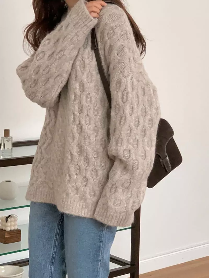 Gracia - Korean Women Fashion - #momslook - Unbal Cable Knit Tee - 2