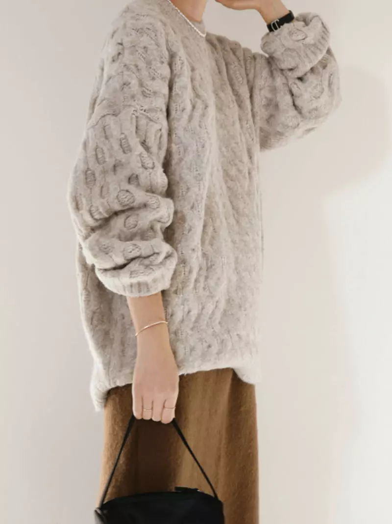 Gracia - Korean Women Fashion - #momslook - Unbal Cable Knit Tee - 6