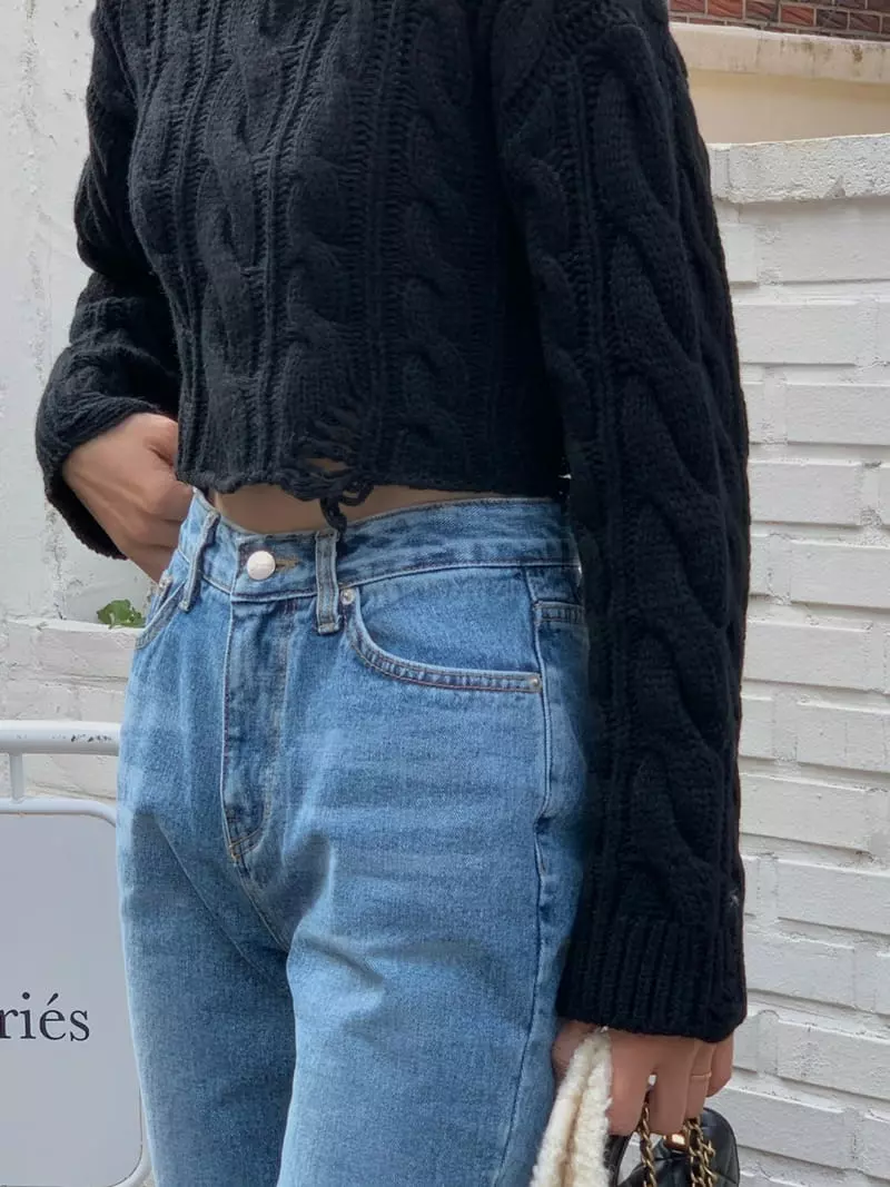 Gracia - Korean Women Fashion - #momslook - Vintage Crop Knit Tee - 2