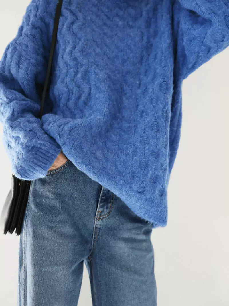 Gracia - Korean Women Fashion - #romanticstyle - Unbal Cable Knit Tee - 12