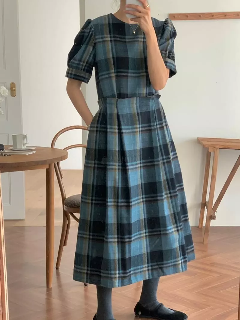 Gracia - Korean Women Fashion - #vintageinspired - Amo Check One-piece - 6