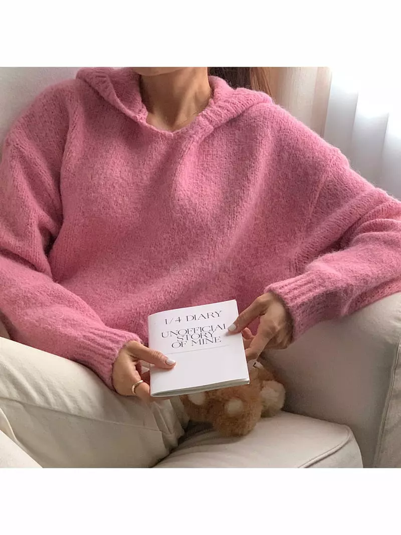 Gracia - Korean Women Fashion - #vintageinspired - Alpaca Hoody Knit Tee - 3