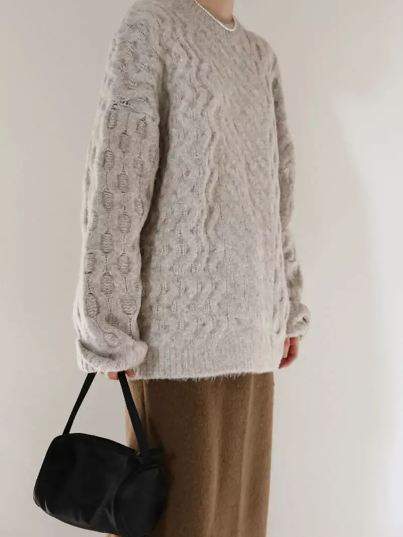 Gracia - Korean Women Fashion - #vintagekidsstyle - Unbal Cable Knit Tee - 9