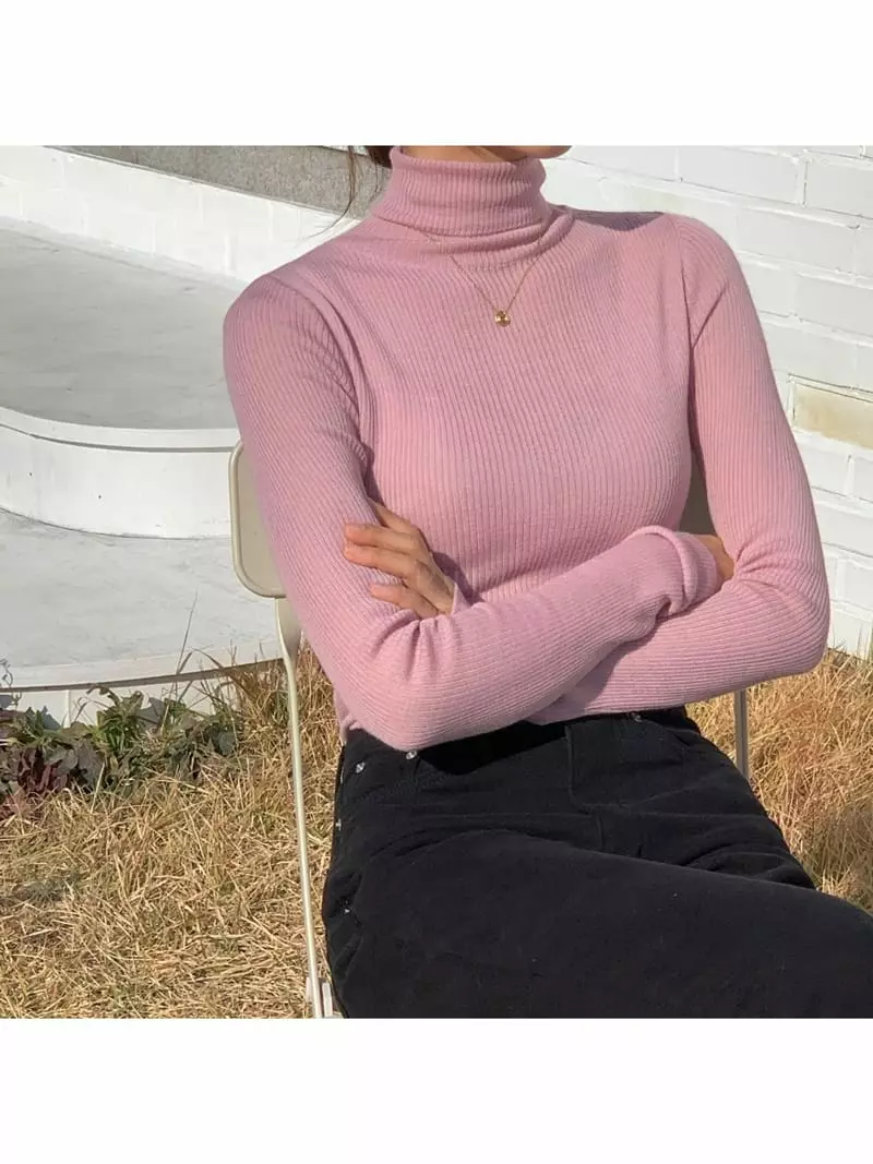 Gracia - Korean Women Fashion - #womensfashion - Rib Turtleneck Tee - 3
