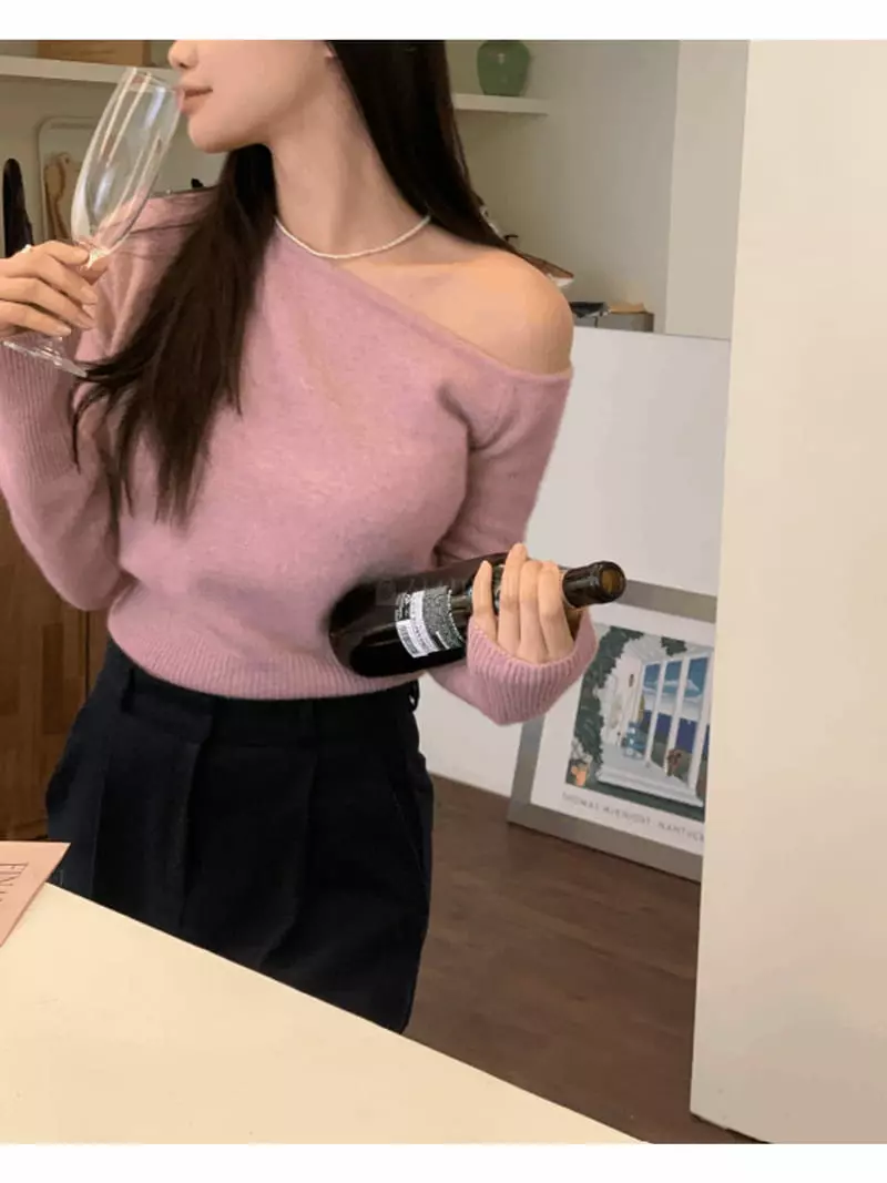 Gracia - Korean Women Fashion - #womensfashion - One Shoulder Knit Tee - 5