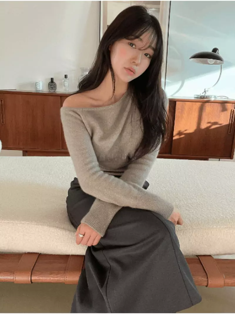 Gracia - Korean Women Fashion - #womensfashion - One Shoulder Knit Tee - 7