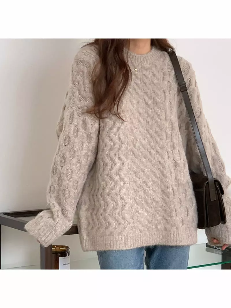 Gracia - Korean Women Fashion - #womensfashion - Unbal Cable Knit Tee - 3