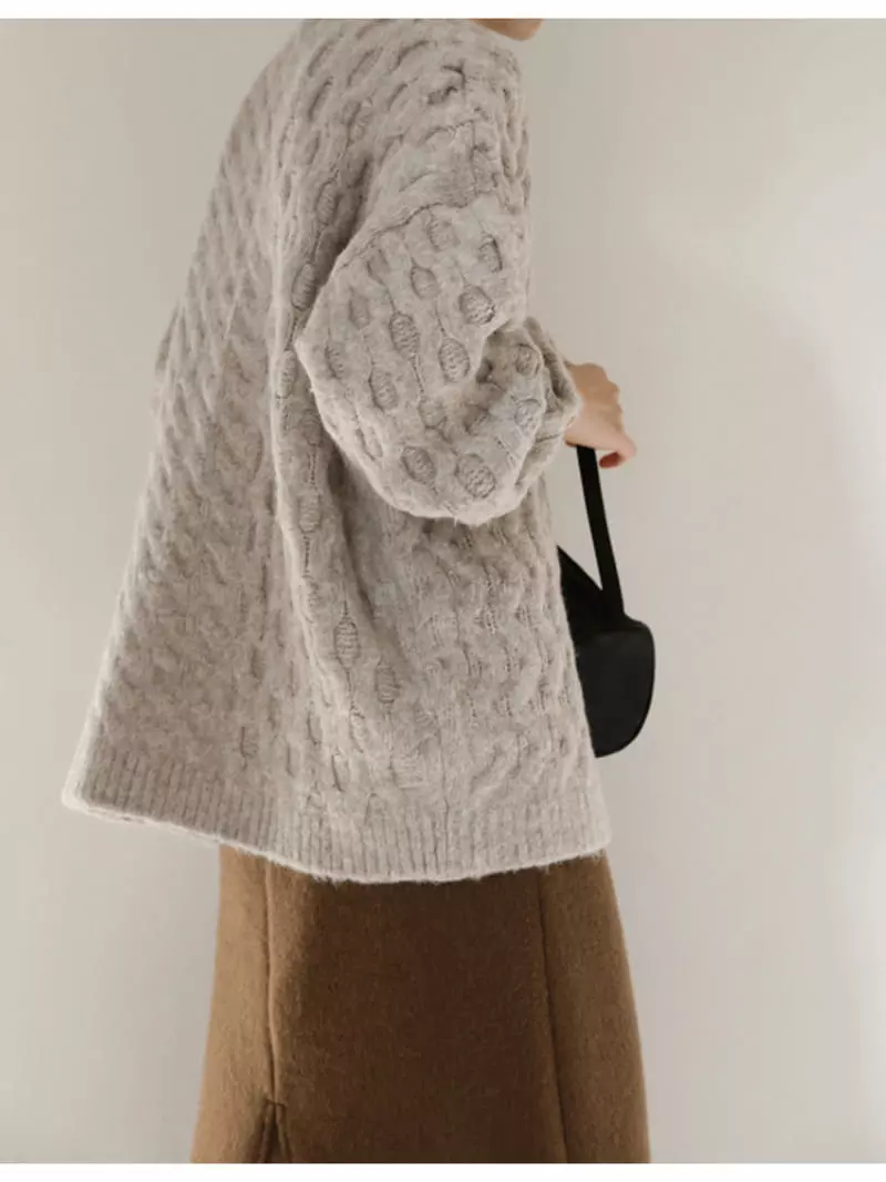 Gracia - Korean Women Fashion - #womensfashion - Unbal Cable Knit Tee - 7