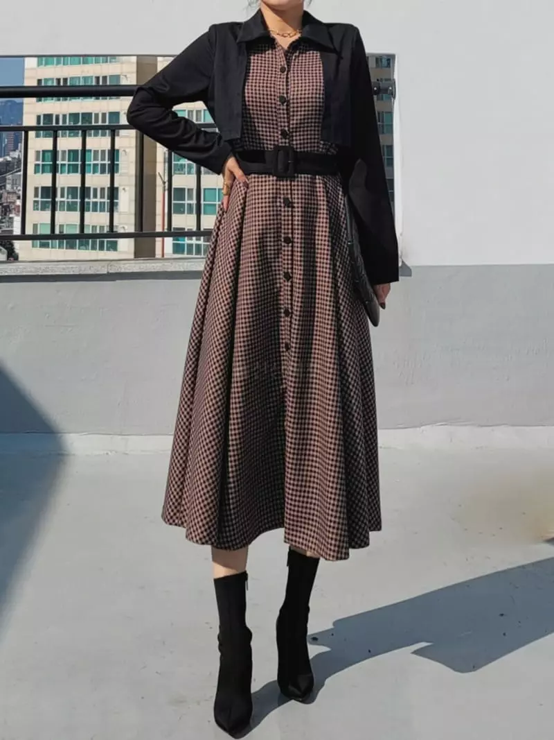Gratia - Korean Women Fashion - #momslook - Hound Coat One-piece - 6