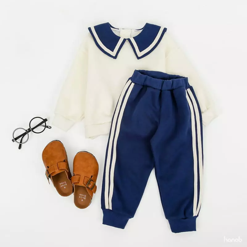 Hanab - Korean Baby Fashion - #babygirlfashion - Tape Collar Top Bottom Set - 12