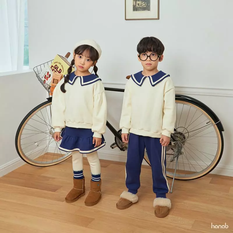 Hanab - Korean Baby Fashion - #babyoutfit - Tape Collar Top Bottom Set - 2