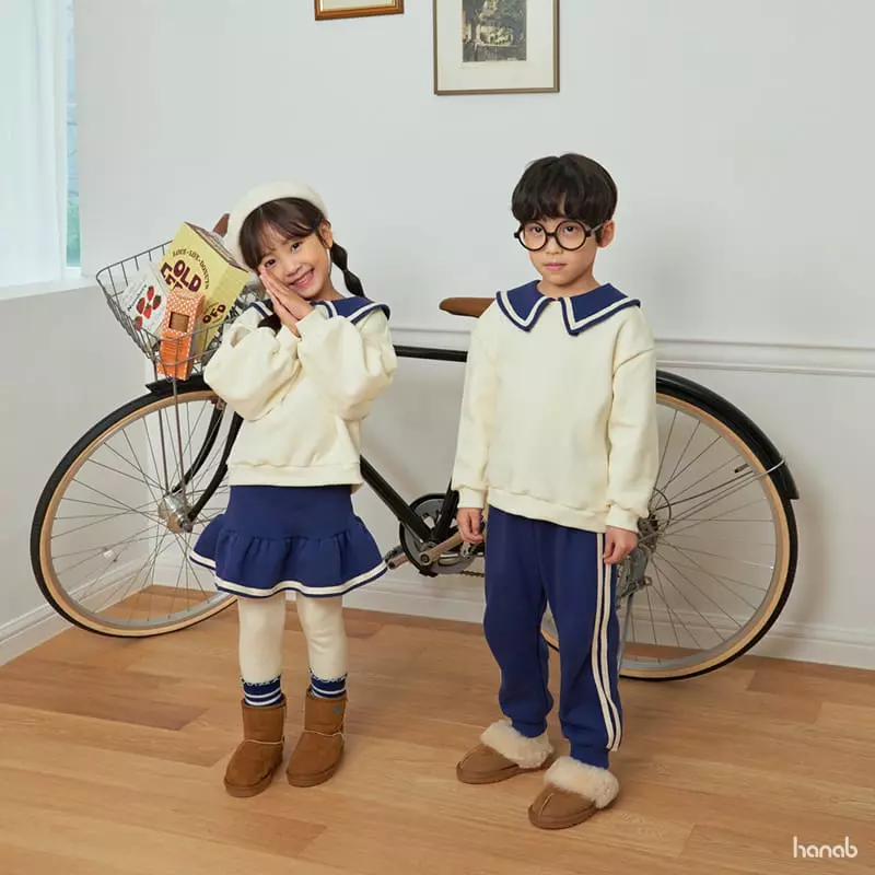 Hanab - Korean Baby Fashion - #onlinebabyshop - Tape Collar Top Bottom Set - 5