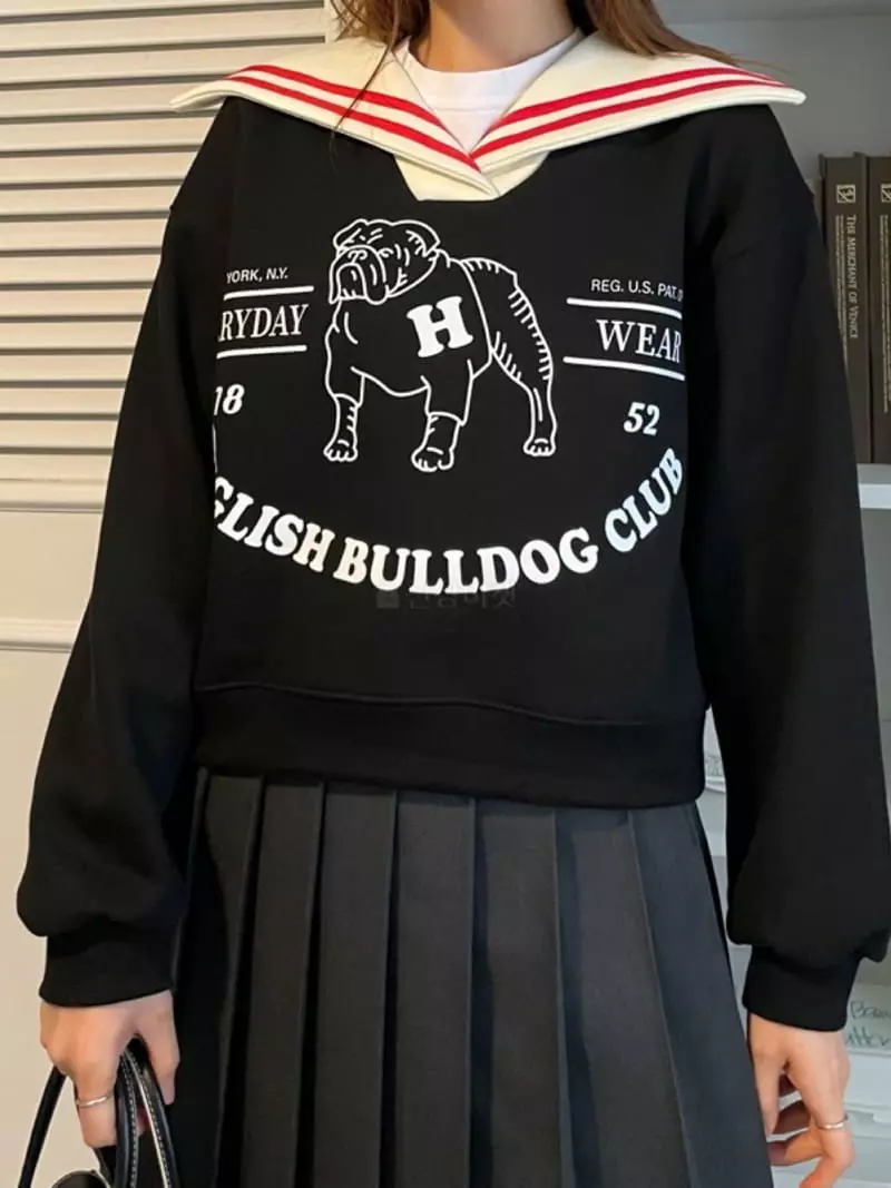 Heyjude - Korean Women Fashion - #momslook - Bull Dog Collar Sweatshirt - 2