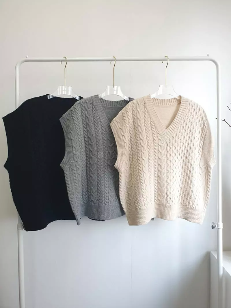Highcolor - Korean Women Fashion - #womensfashion - Waffle Vest Knit - 11