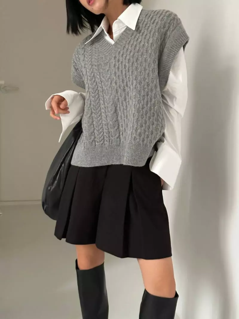 Highcolor - Korean Women Fashion - #womensfashion - Waffle Vest Knit - 7