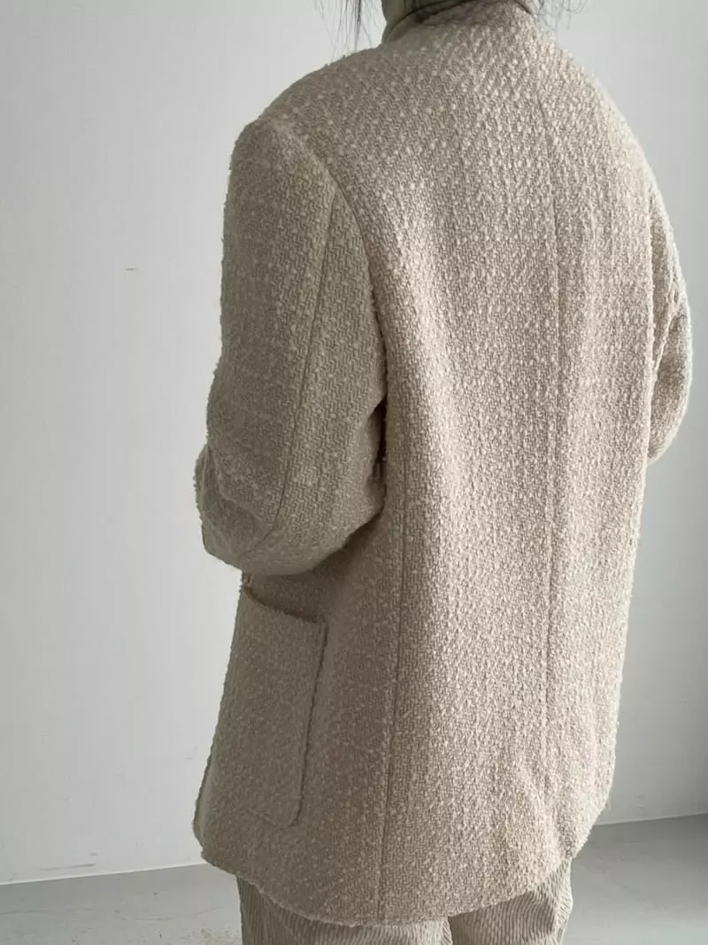 Hoper - Korean Women Fashion - #momslook - Padding Buckle Twid No Collar Jacket - 2