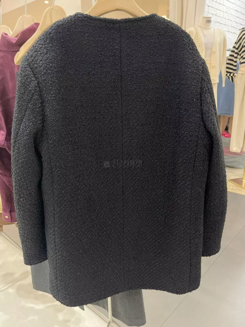 Hoper - Korean Women Fashion - #thatsdarling - Padding Buckle Twid No Collar Jacket - 10