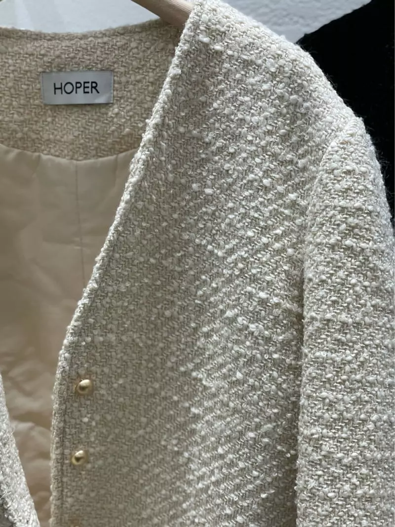 Hoper - Korean Women Fashion - #thelittlethings - Padding Buckle Twid No Collar Jacket - 11
