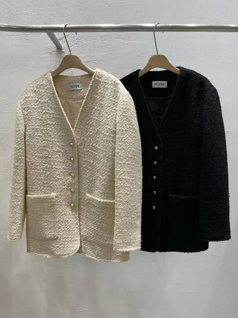 Hoper - Korean Women Fashion - #vintagekidsstyle - Padding Buckle Twid No Collar Jacket - 5