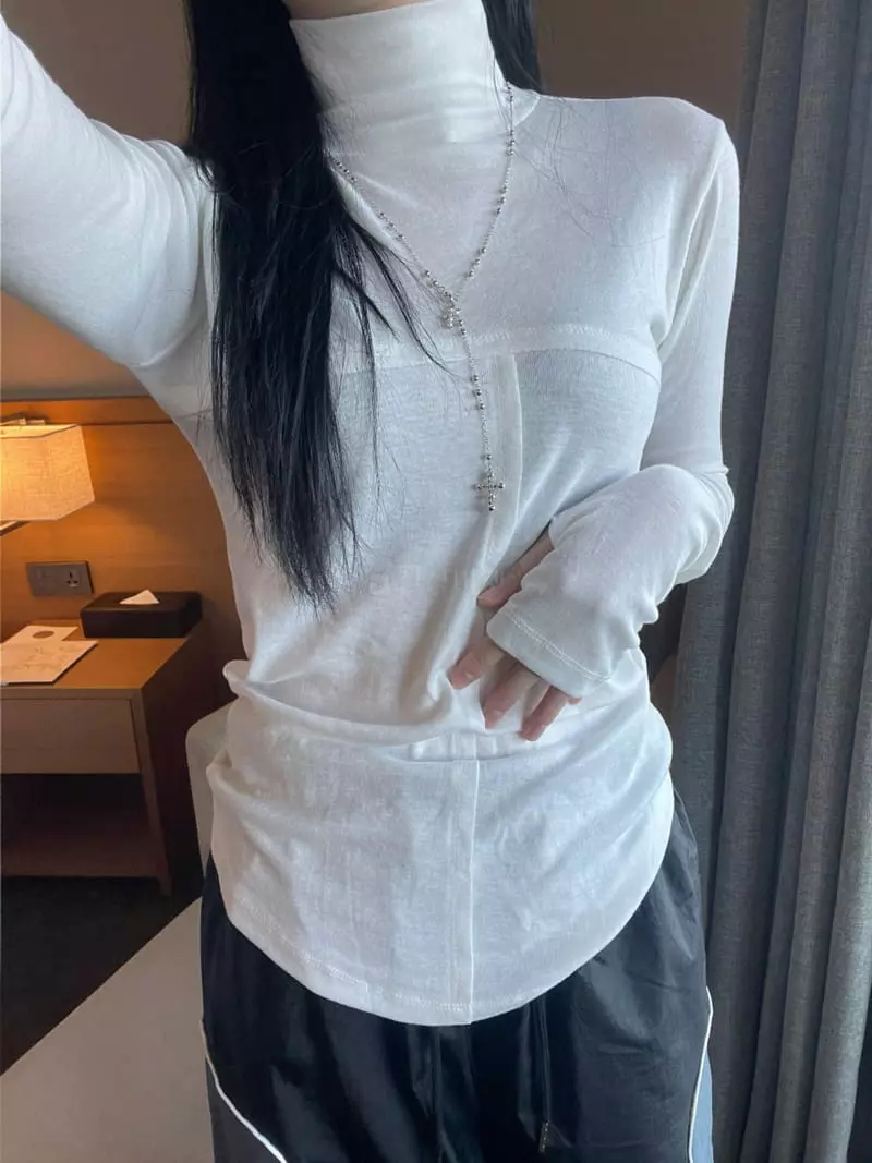 Howl - Korean Women Fashion - #momslook - Front Slit Long Sleeves Tee - 3