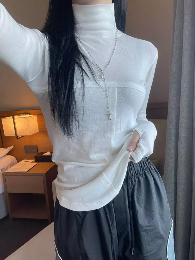Howl - Korean Women Fashion - #momslook - Front Slit Long Sleeves Tee - 5