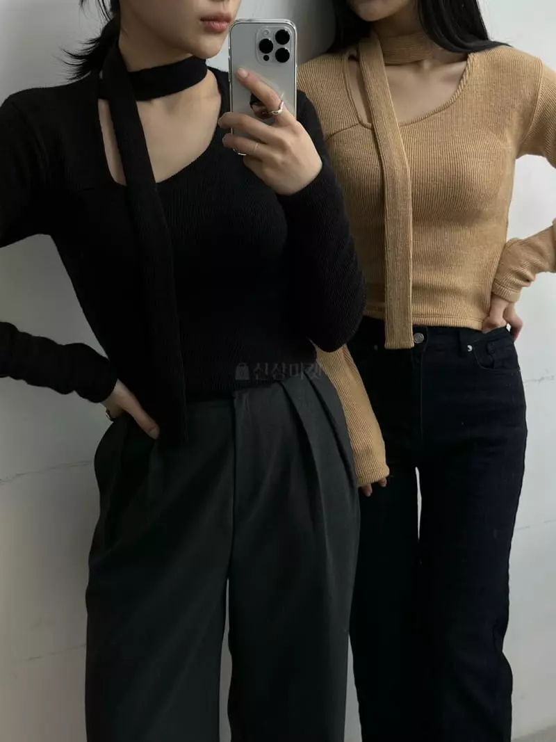 Howl - Korean Women Fashion - #momslook - Tie Knit Tee - 2