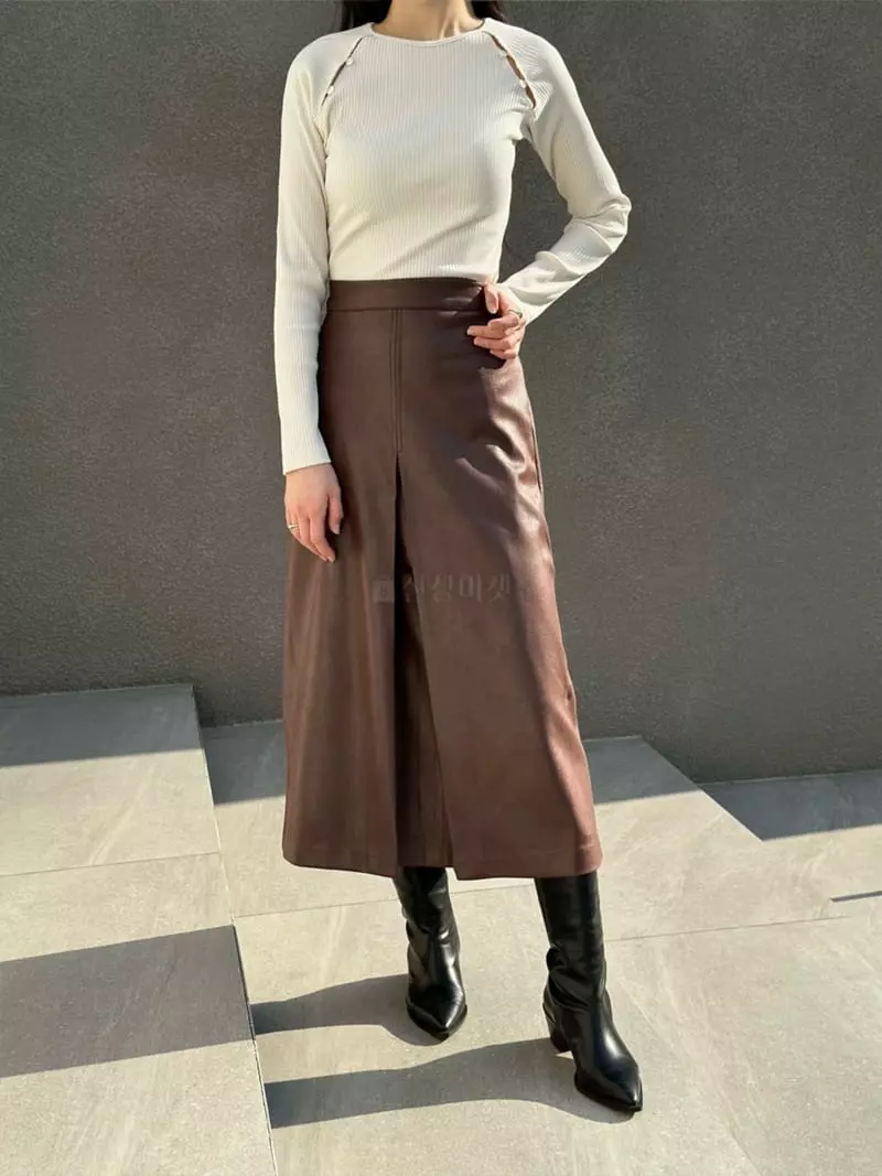 Howl - Korean Women Fashion - #momslook - Leather Slit Skirt - 7