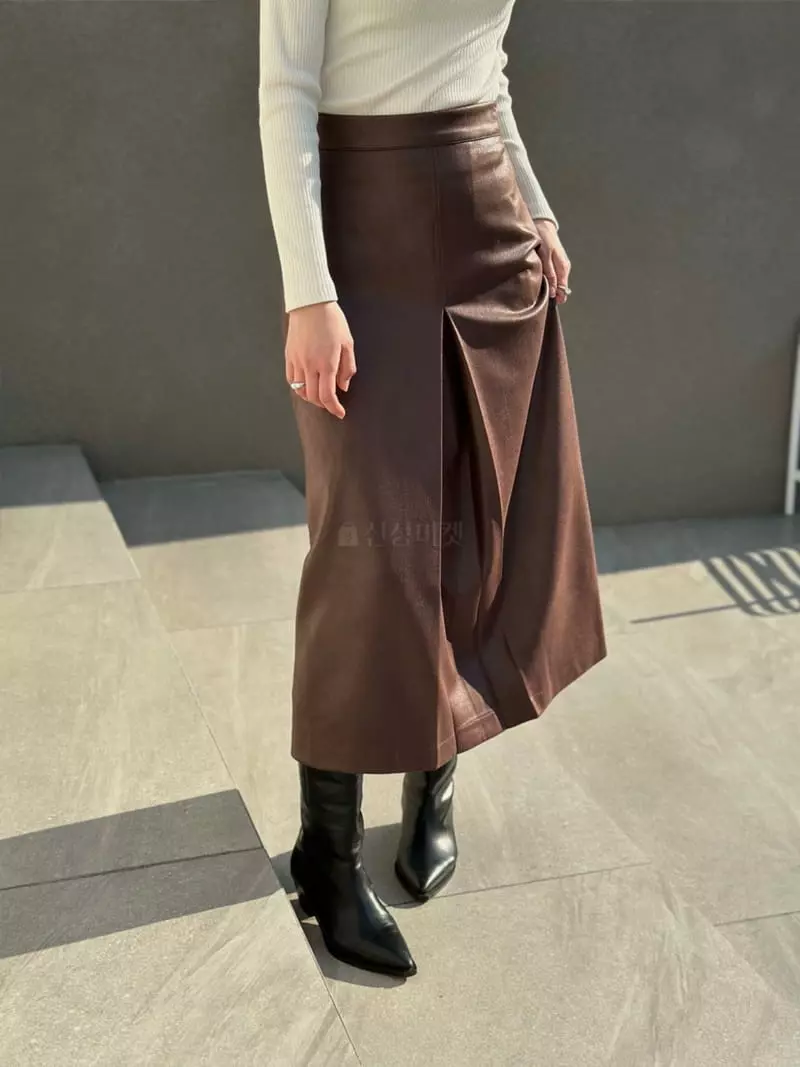 Howl - Korean Women Fashion - #momslook - Leather Slit Skirt - 8