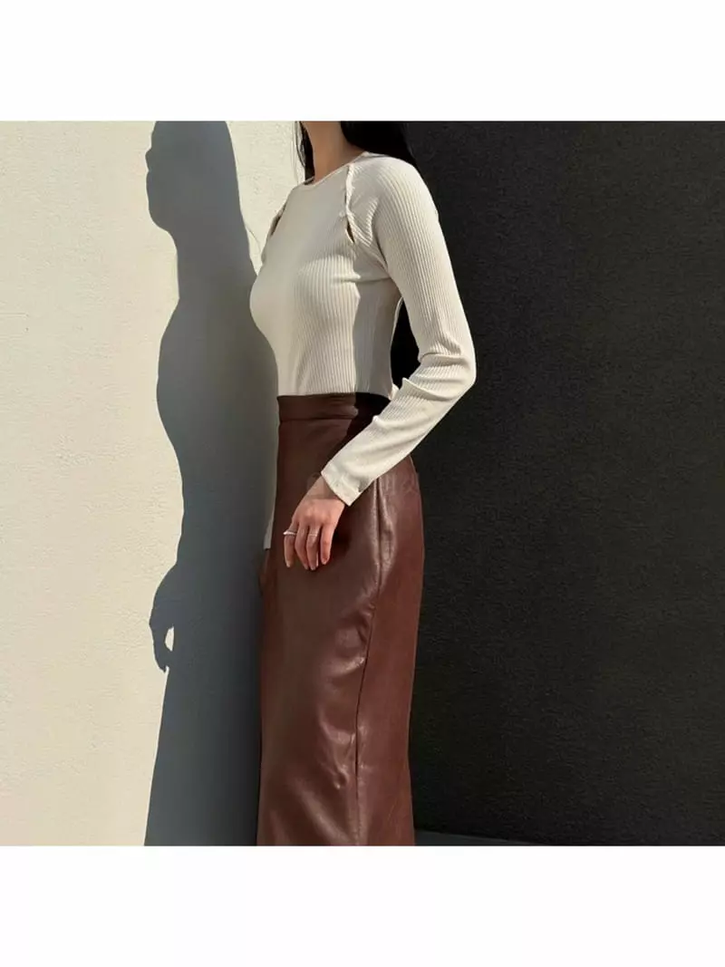 Howl - Korean Women Fashion - #momslook - Button Slit Long Sleeved Tee - 4