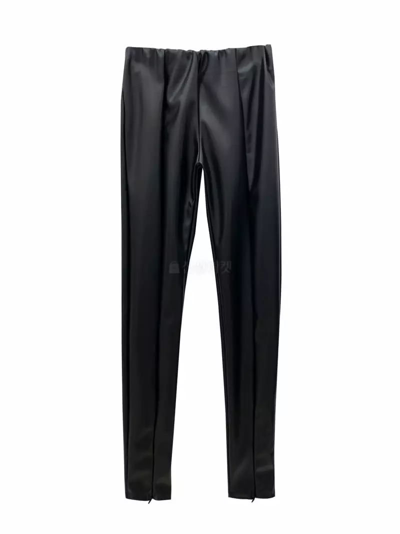 Inssense - Korean Women Fashion - #womensfashion - Leather Front Slit Zipper Leggings - 4