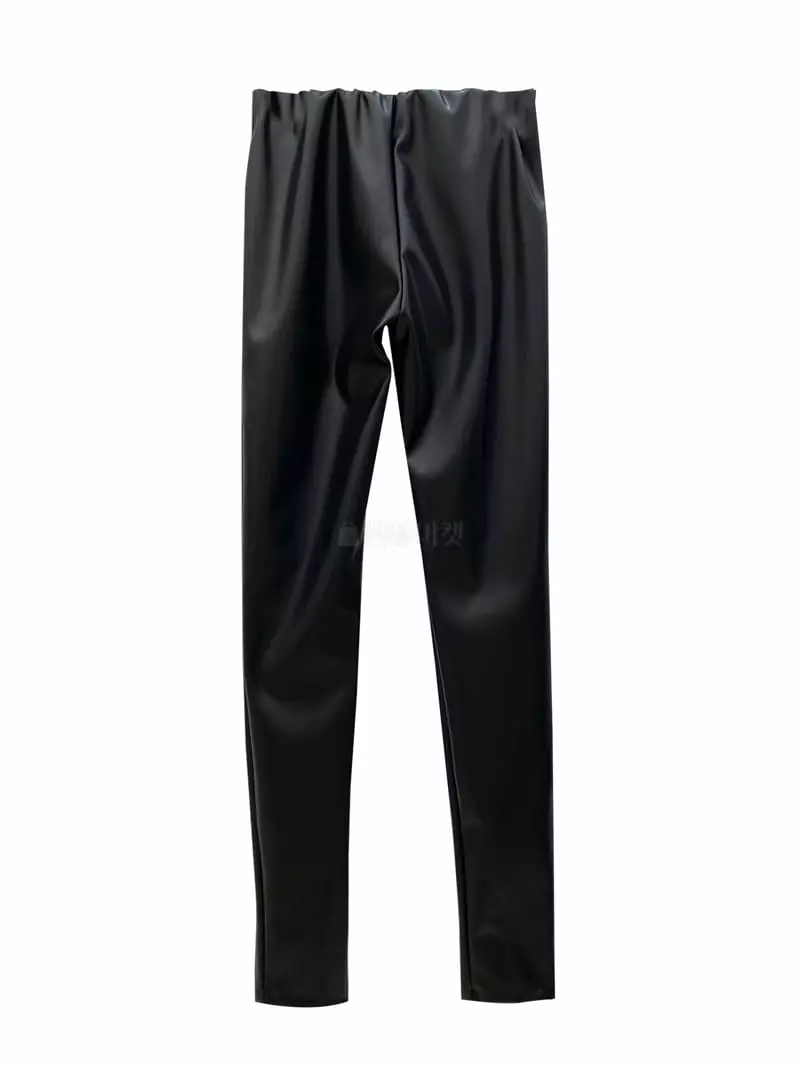 Inssense - Korean Women Fashion - #womensfashion - Leather Front Slit Zipper Leggings - 5