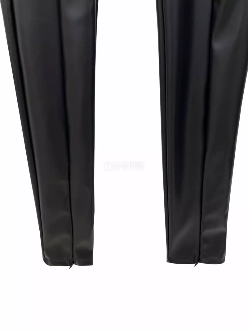 Inssense - Korean Women Fashion - #womensfashion - Leather Front Slit Zipper Leggings - 7