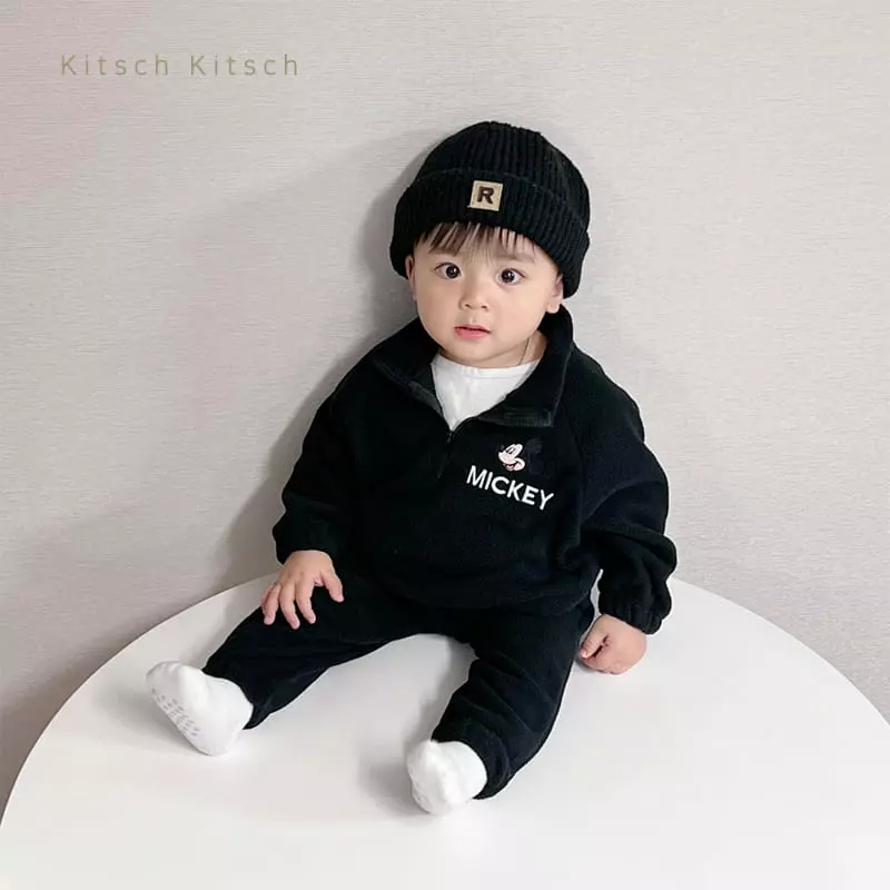 Kitsch Kitsch - Korean Children Fashion - #kidsshorts - Let's Go Half Turtleneck Fleece Top Bottom Set - 11