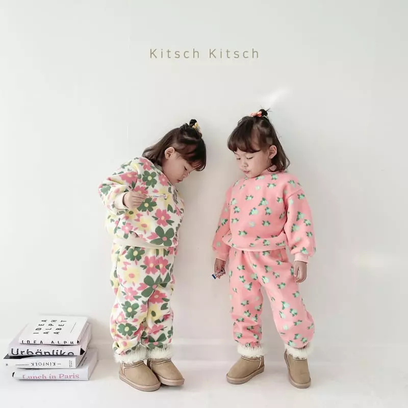 Kitsch Kitsch - Korean Children Fashion - #kidsstore - Fleece Sweatshirt Top Bottom Set  - 4
