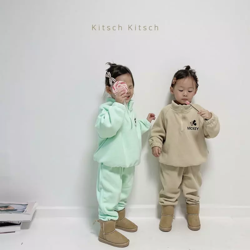 Kitsch Kitsch - Korean Children Fashion - #stylishchildhood - Let's Go Half Turtleneck Fleece Top Bottom Set - 5