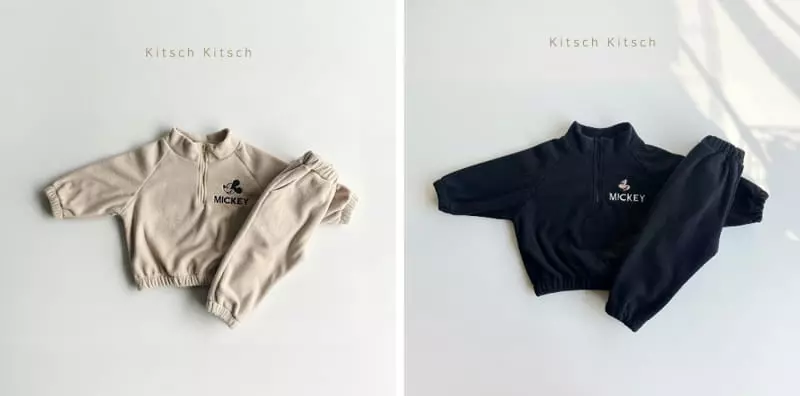 Kitsch Kitsch - Korean Children Fashion - #todddlerfashion - Let's Go Half Turtleneck Fleece Top Bottom Set - 4