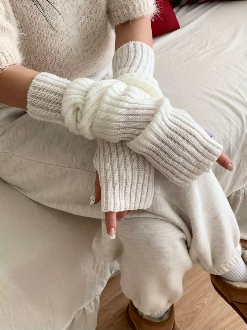 Lemei - Korean Women Fashion - #momslook - H079 Rib Long Gloves