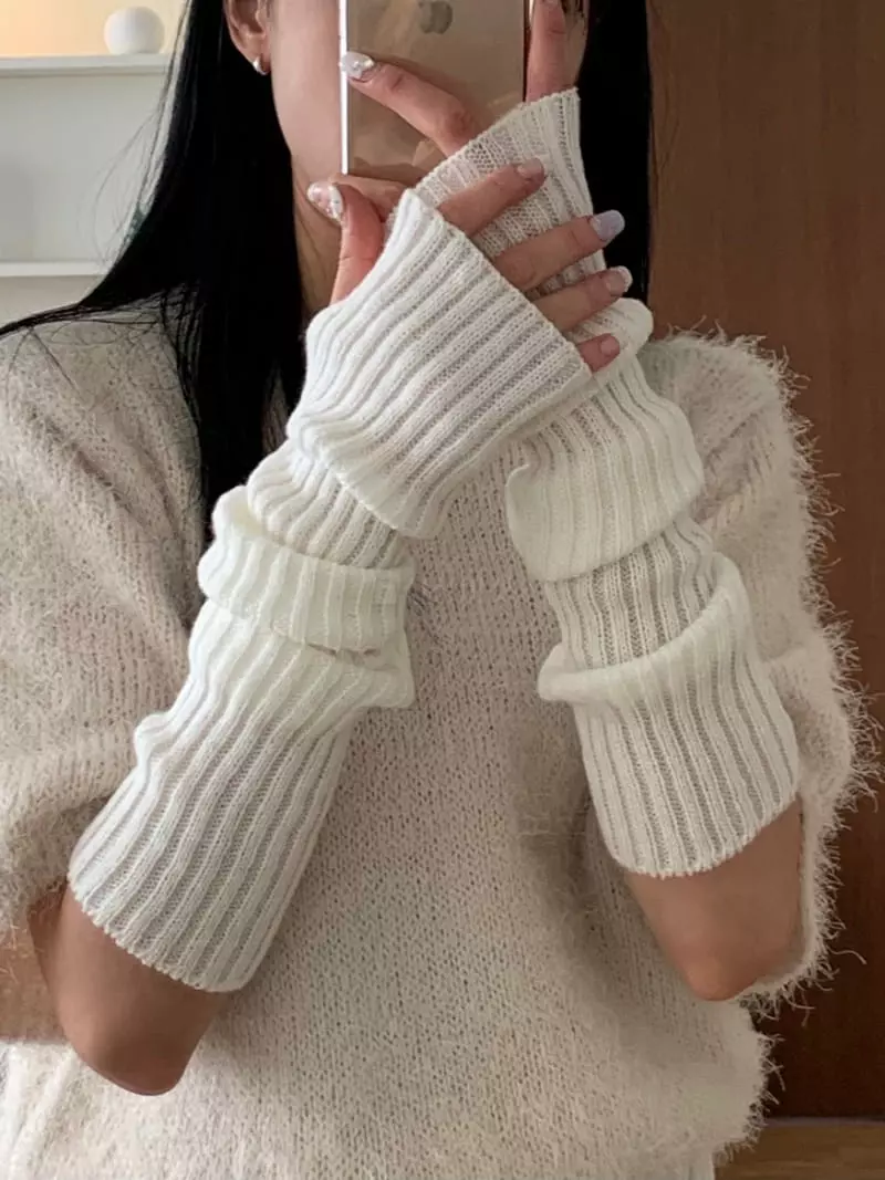 Lemei - Korean Women Fashion - #momslook - H079 Rib Long Gloves - 9